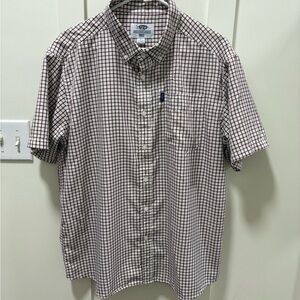 AFTCO Men's Checkered Short Sleeve Shirt - red and White